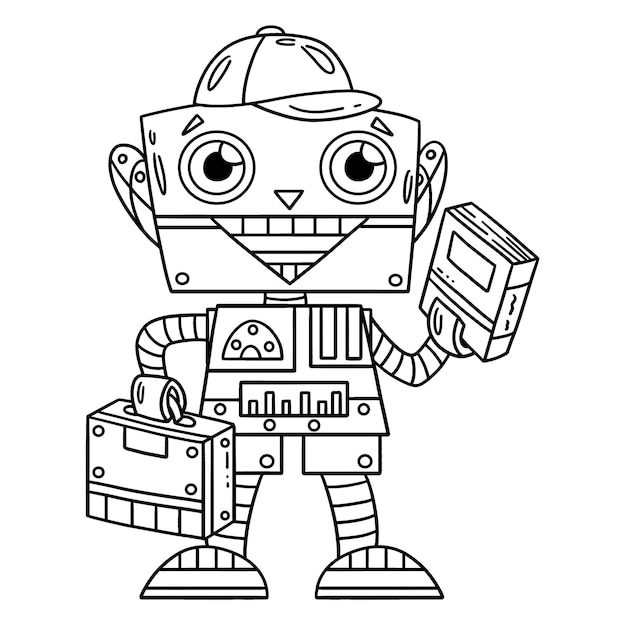 Vector a cute and funny coloring page of a robot going to school provides hours of coloring fun for children to color this page is very easy suitable for little kids and toddlers
