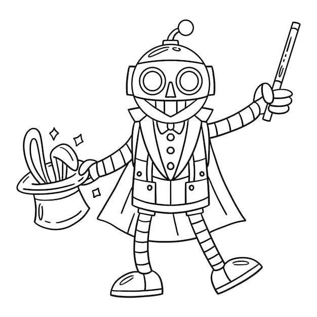 A cute and funny coloring page of a Robot Magician Provides hours of coloring fun for children To color this page is very easy Suitable for little kids and toddlers