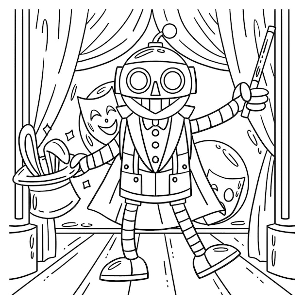 A cute and funny coloring page of a Robot Magician Provides hours of coloring fun for children To color this page is very easy Suitable for little kids and toddlers