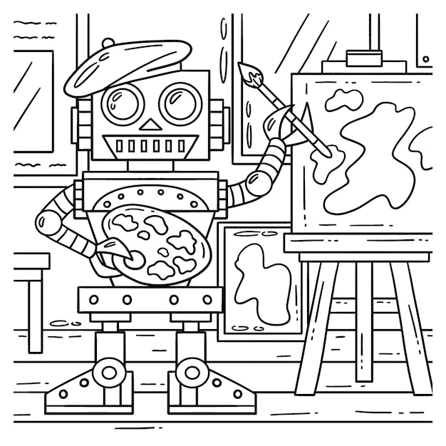 A cute and funny coloring page of a Robot Painter Provides hours of coloring fun for children To color this page is very easy Suitable for little kids and toddlers