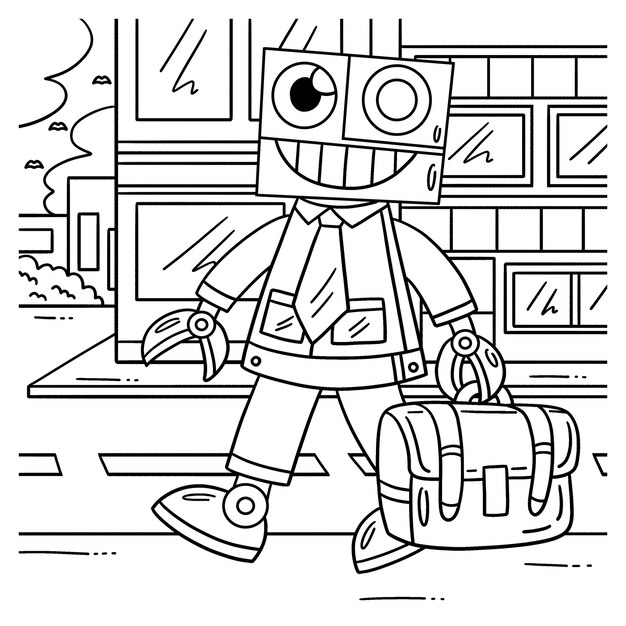 Vector a cute and funny coloring page of a robot in a suit and briefcase provides hours of coloring fun for children to color this page is very easy suitable for little kids and toddlers