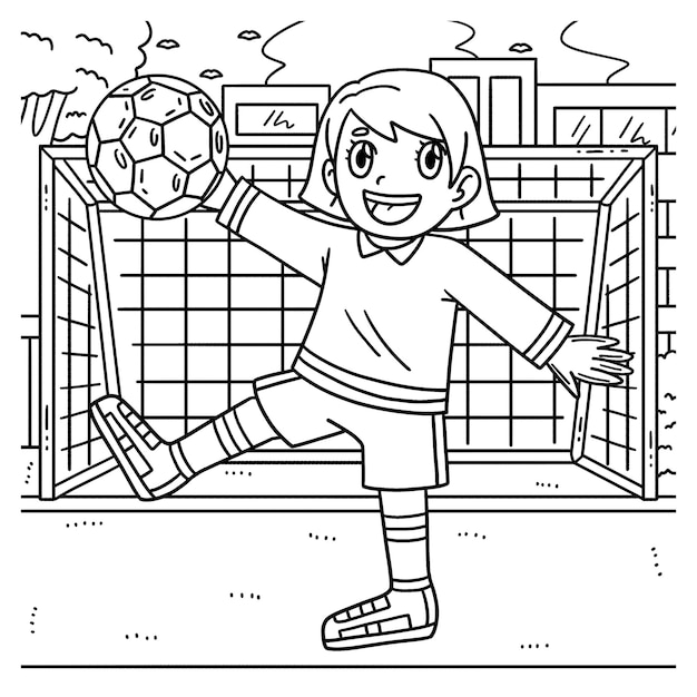 A cute and funny coloring page of a Soccer Girl Goal Keeper Provides hours of coloring fun for children To color this page is very easy Suitable for little kids and toddlers