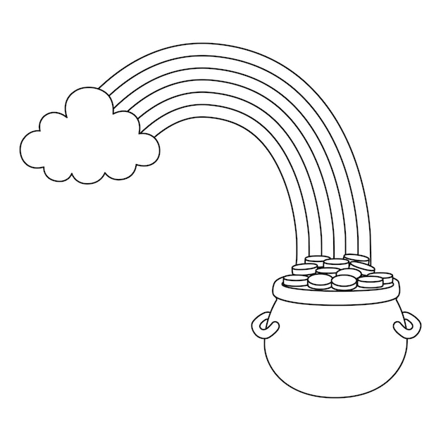 A cute and funny coloring page of a St. Patricks Day rainbow pot of gold. Provides hours of coloring fun for children. To color, this page is very easy. Suitable for little kids and toddlers.