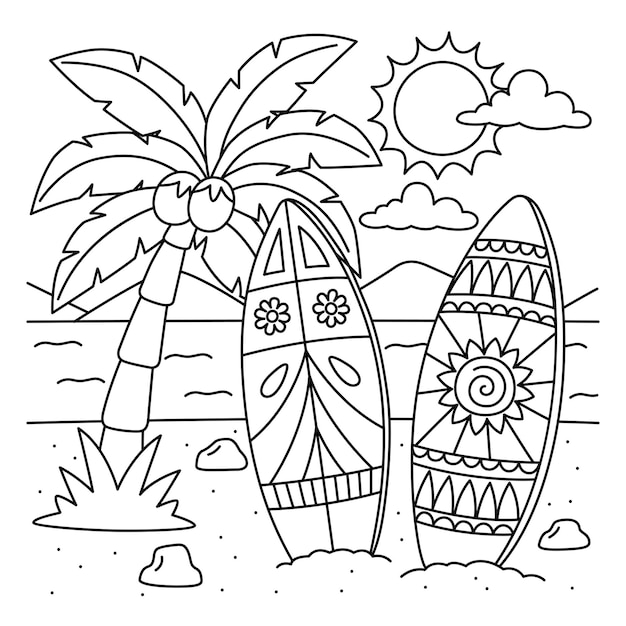 A cute and funny coloring page of a surfboard Provides hours of coloring fun for children Color this page is very easy Suitable for little kids and toddlers