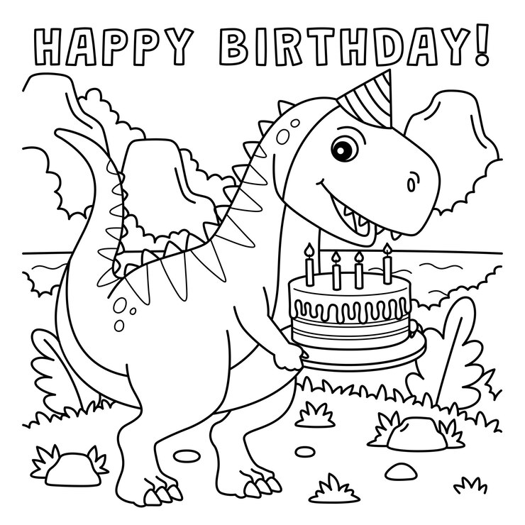 생일 축하하는 티렉스의 귀엽고 재미있는 색칠 공부 페이지입니다. 아이들에게 몇 시간 동안 색칠하는 즐거움을 선사합니다. 컬러, 이 페이지는 매우 쉽습니다. 작은 어린이와 유아에게 적합합니다.