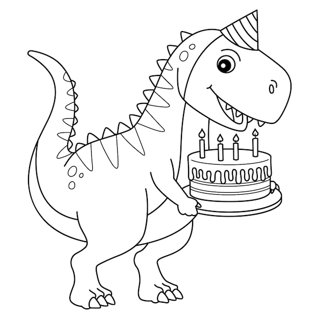 A cute and funny coloring page of a T-Rex with Happy Birthday. Provides hours of coloring fun for children. Color, this page is very easy. Suitable for little kids and toddlers.