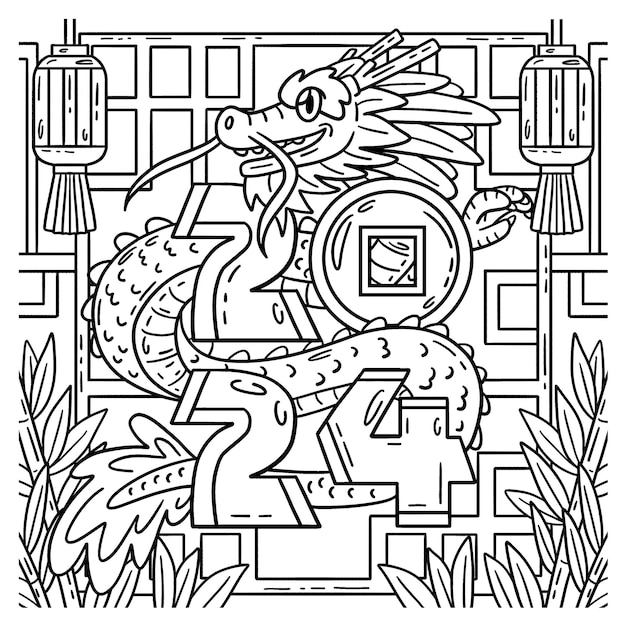 A cute and funny coloring page for a Year of the Dragon 2024 Provides hours of coloring fun for children Color this page is very easy Suitable for little kids and toddlers