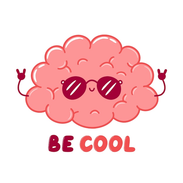 Vector cute funny cool human brain organ character in sunglasses. flat line cartoon kawaii character illustration icon. isolated on white background. be cool t-shirt,poster print design concept