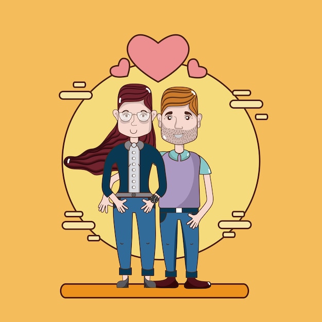 Cute and funny couple cartoon in love