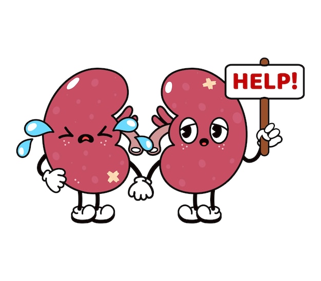 Cute funny crying sad kidneys character