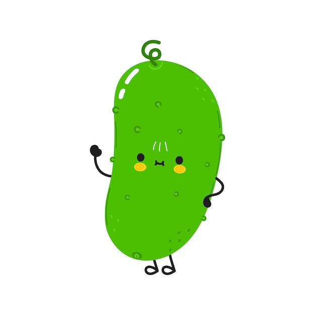 Cute funny cucumber waving hand character