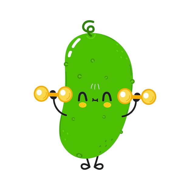 Cute funny cucumber with dumbbells