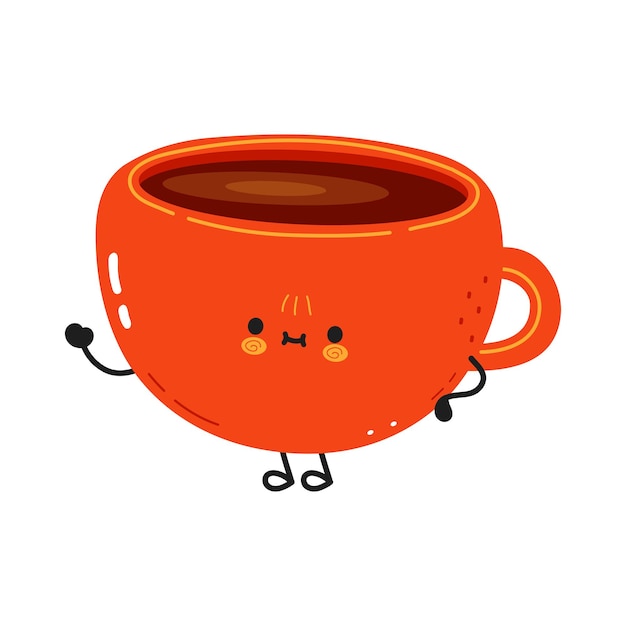 Cute funny cup of coffee waving handcharacter