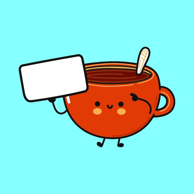 Vector cute funny cup of coffee with poster