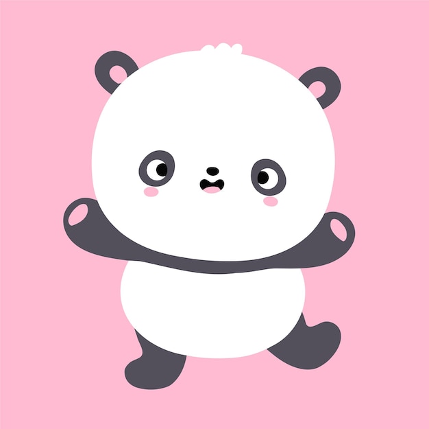 Simpatico orsetto panda kawaii da ballo divertente. icona di vettore piatto fumetto kawaii carattere illustrazione. cartone animato carino orso panda gioca, danza personaggio icona concept