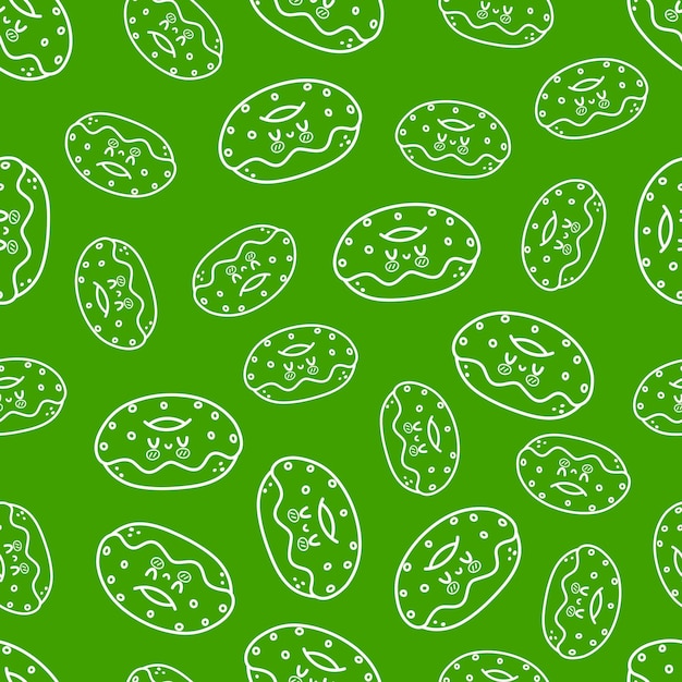 Cute funny donuts concept seamless green pattern