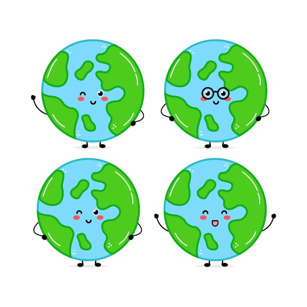 Cute funny earth character vector hand drawn cartoon mascot character illustration icon