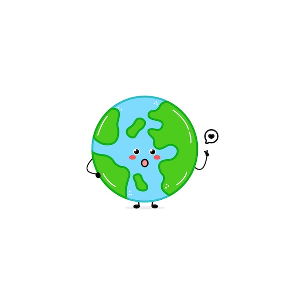 Cute funny earth character Vector hand drawn cartoon mascot character illustration icon