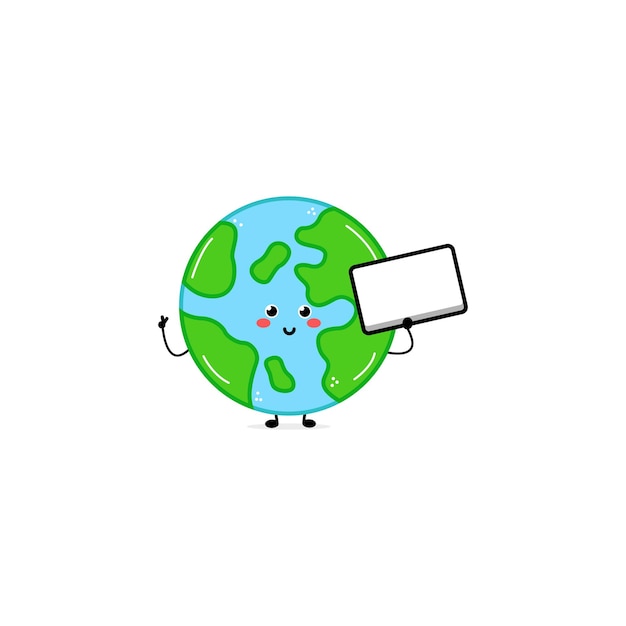 Cute funny earth character Vector hand drawn cartoon mascot character illustration icon