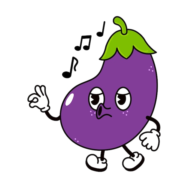 Cute funny eggplant walking singing character