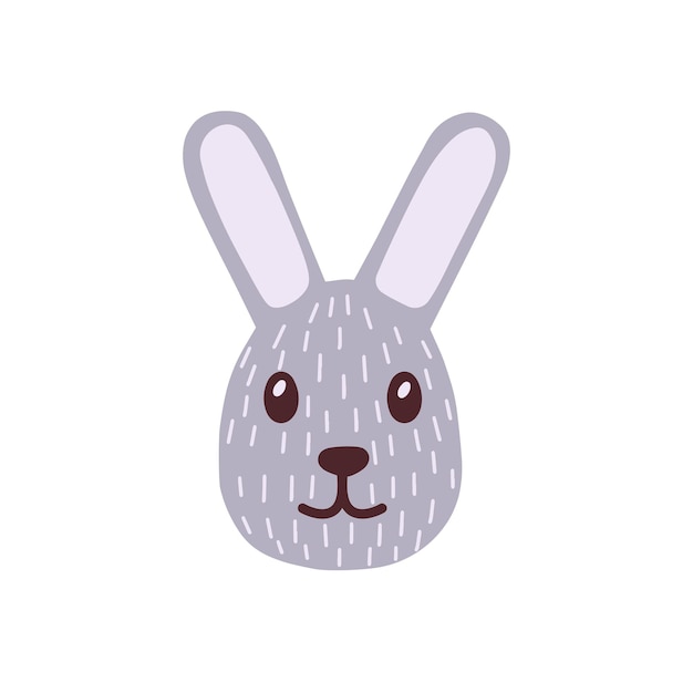 Милое смешное лицо кролика Голова очаровательного зайца Морда кролика в стиле каракулей Забавное маленькое молодое животное с прекрасными глазами и длинными ушами Плоская векторная иллюстрация на белом фоне
