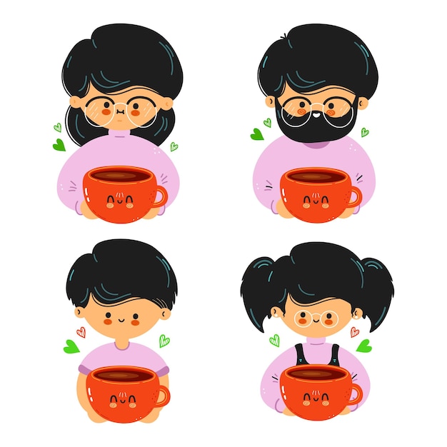 Vector cute funny family hold strawberry in hand