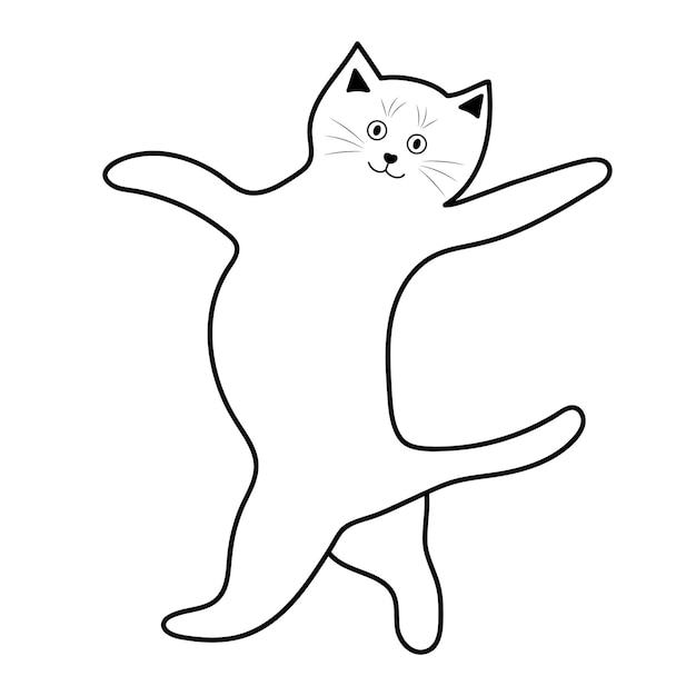 Cute funny fat cat Doodle linear pet character