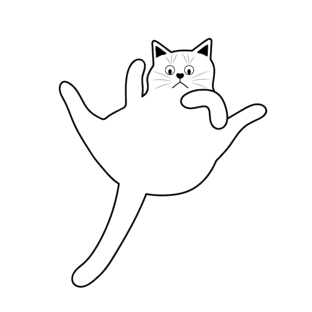 Cute funny fat cat Doodle linear pet character