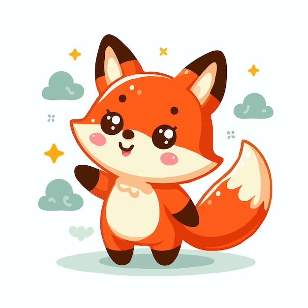 cute funny fox cartoon vector on white background