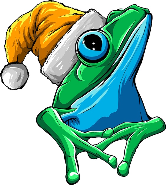 Vector cute and funny frog wearing santa s hat vector