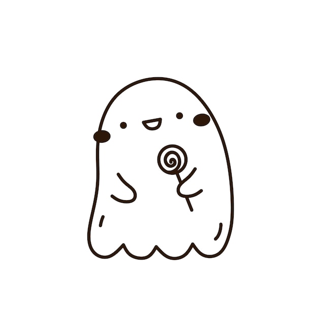 Cute and funny ghost isolated on white background hand drawn doodle illustration for Halloween