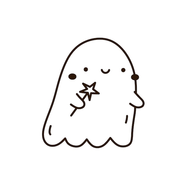 Cute and funny ghost isolated on white background Kawaii character hand drawn doodle illustration