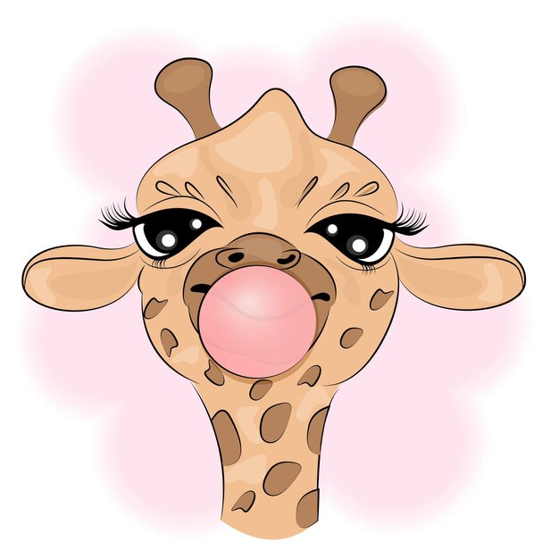 Cute funny giraffe chewing gum Fashion Savannah Animal Portrait Printed tshirt Textile gift wrappin