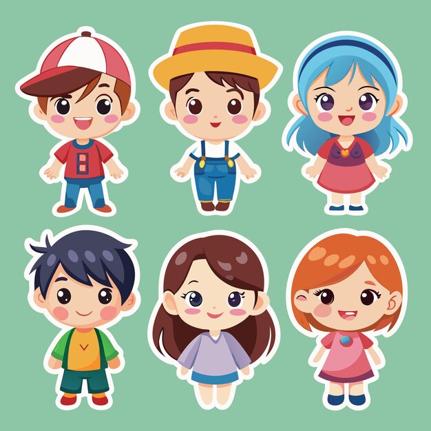Vector cute and funny girl and boy stickers