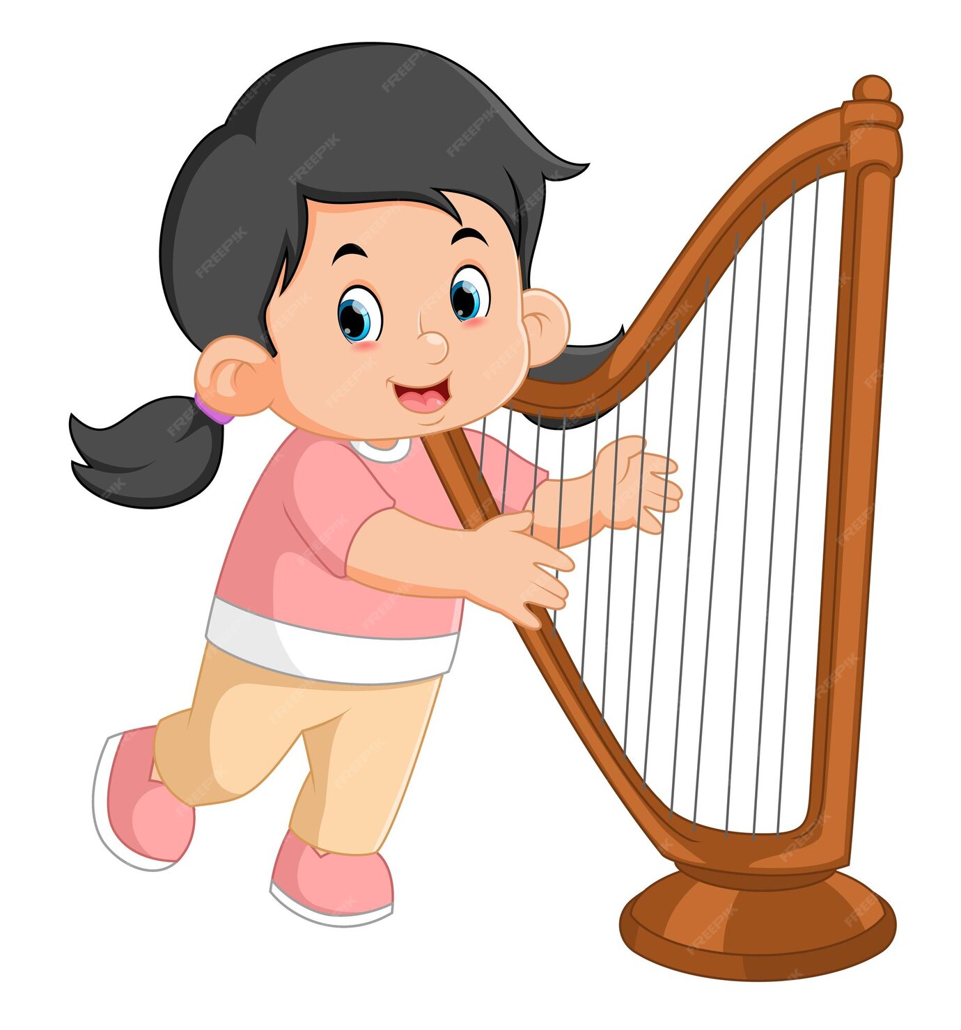 Premium Vector | A cute and funny girl is learning the harp instrument