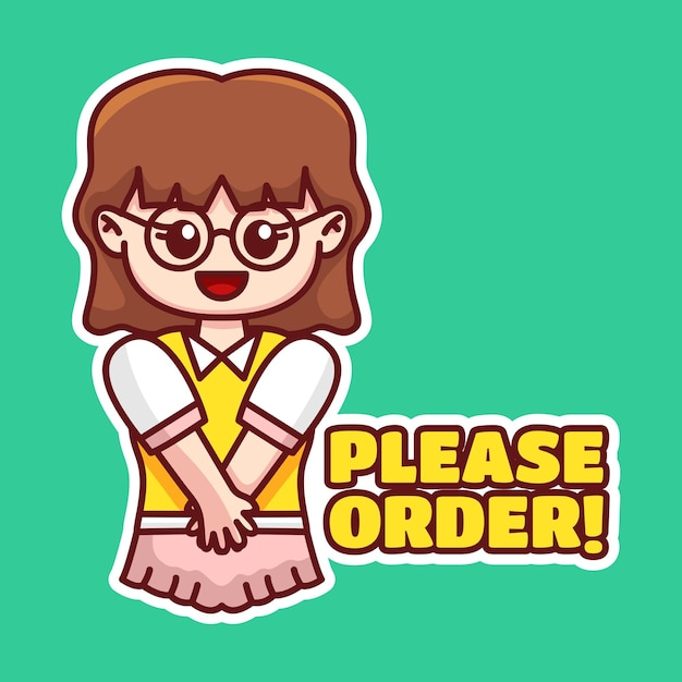 Cute and funny girl sticker illustration