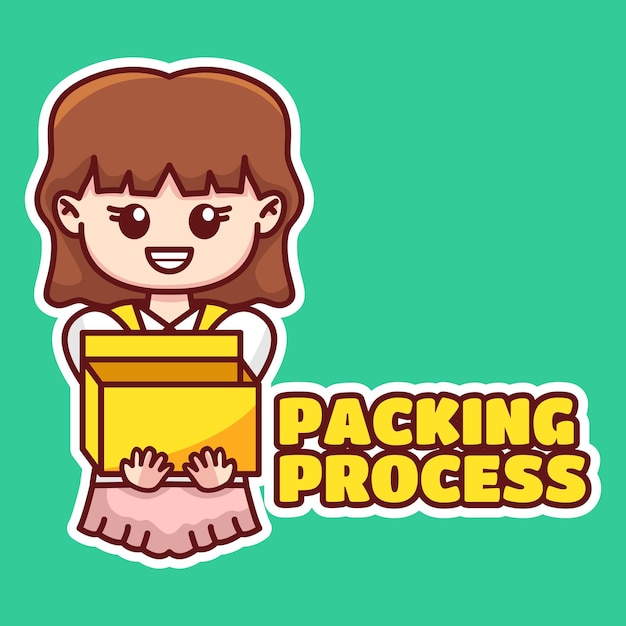 Cute and funny girl sticker illustration
