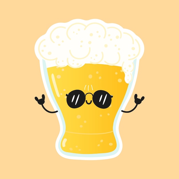 Cute funny glass of beer waving hand character