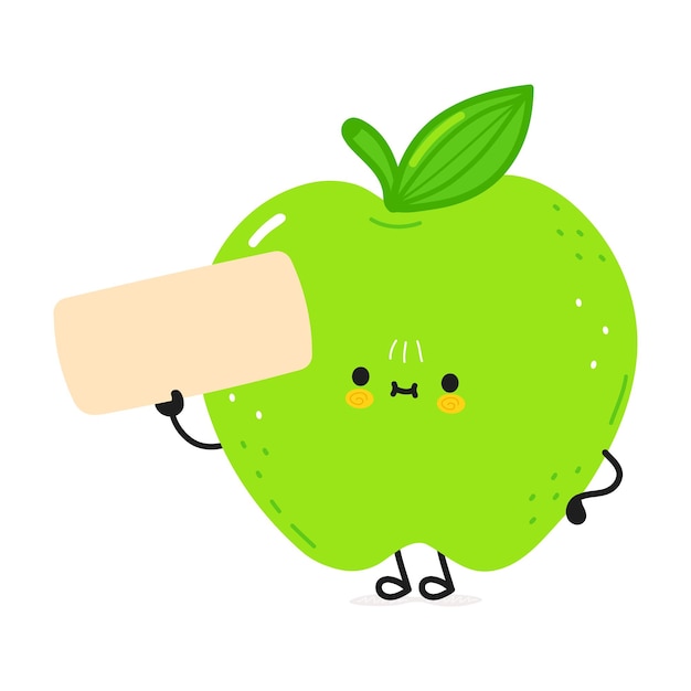 Cute funny green apple character with poster