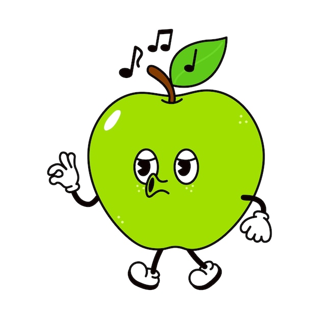 Cute funny green apple walking singing character