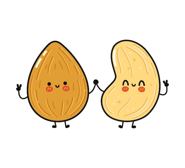 Cute funny happy almond and cashew character