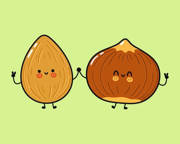 Cute funny happy almond and hazelnut character
