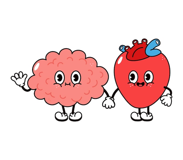 Cute funny happy brain and heart character