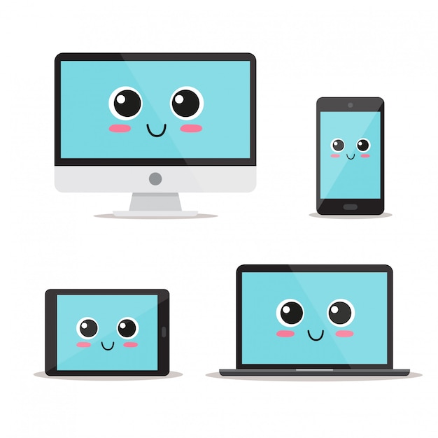 Vector cute, funny and happy devices set character