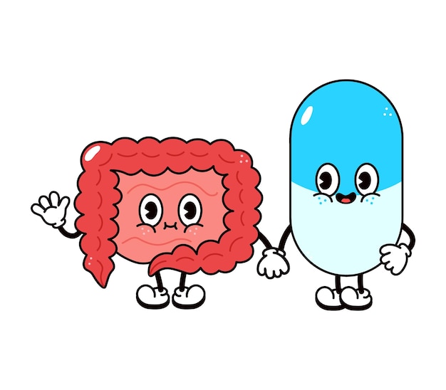 Cute funny happy intestines and pill character