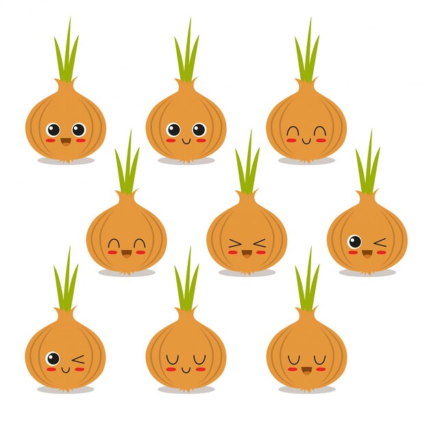 Vector cute, funny and happy onion set character