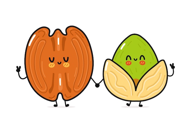 Vector cute funny happy pecan and pistachios character