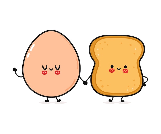 Cute funny happy toast and eggs