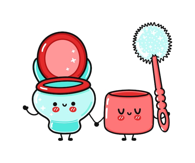 Cute funny happy toilet and  toilet brush character