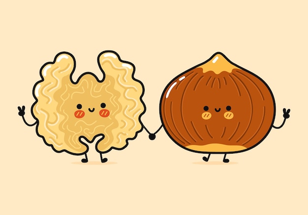 Cute funny happy walnut and hazelnut character